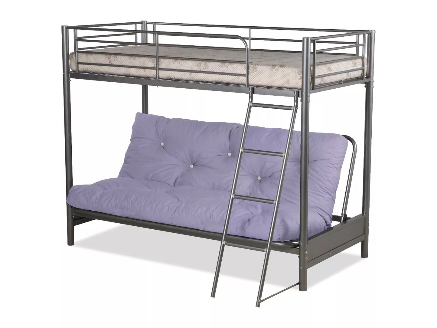 Space-Saving Metal Futon Bunk Bed - 3FT Top & 4FT6 Bottom - Sleek Silver