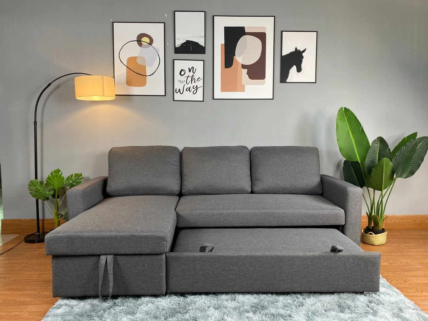 Reegan L Shaped Corner Sofa Bed in Grey, with Hidden Storage & Reversible Chaise