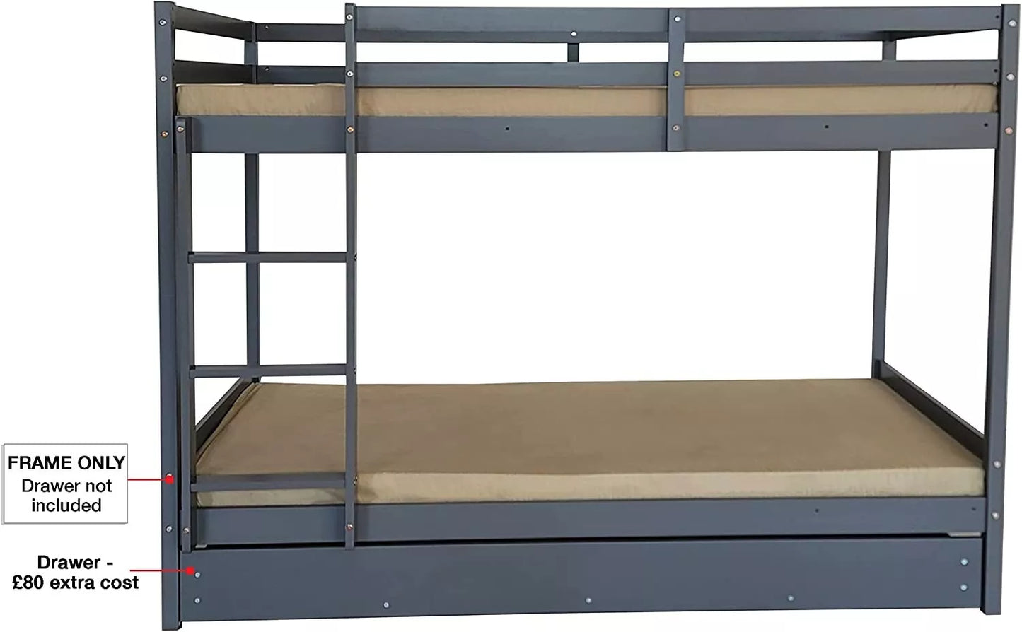 Mecor 3FT Single Bunk Bed - 120/150kg Capacity - Kids/Teens - Grey/White
