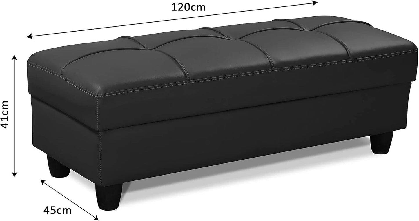 Zinc PU Leather Ottoman Storage Bench – Padded Seat with Flip Lid –Grey or Black
