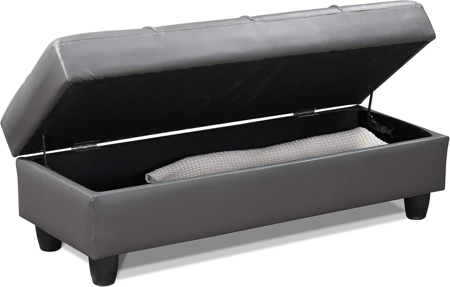 Zinc PU Leather Ottoman Storage Bench – Padded Seat with Flip Lid –Grey or Black
