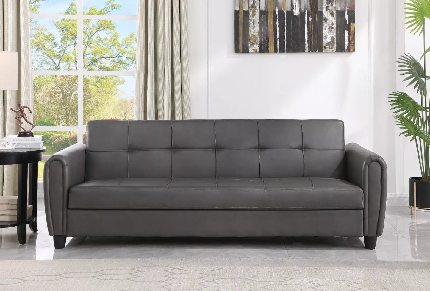 Zinc 3 Seater Faux Leather Sofa Bed with Hidden Storage In PU Leather