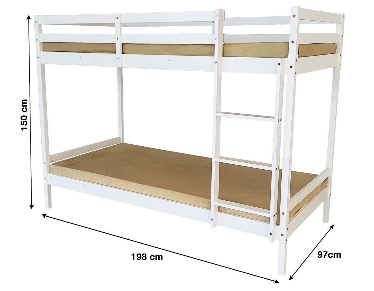 Mecor 3FT Single Bunk Bed - 120/150kg Capacity - Kids/Teens - Grey/White