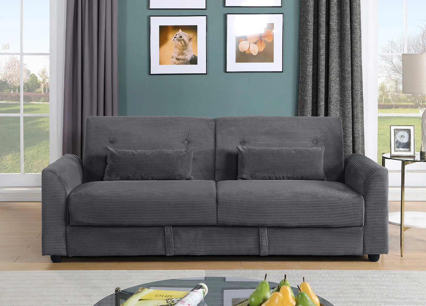 Verona 3-Seater Corduroy Sofa Bed with Storage – Grey/Blue Clic Clac Design