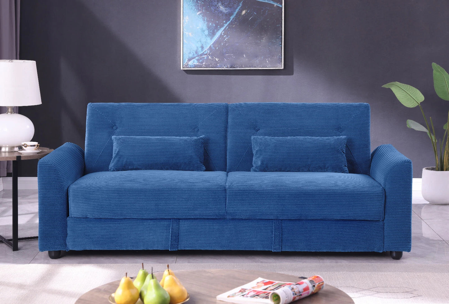 Verona 3-Seater Corduroy Sofa Bed with Storage – Grey/Blue Clic Clac Design