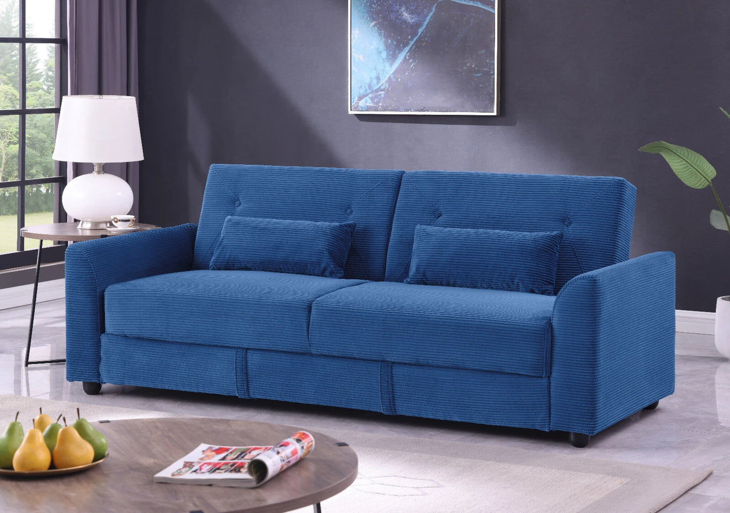 Verona 3-Seater Corduroy Sofa Bed with Storage – Grey/Blue Clic Clac Design