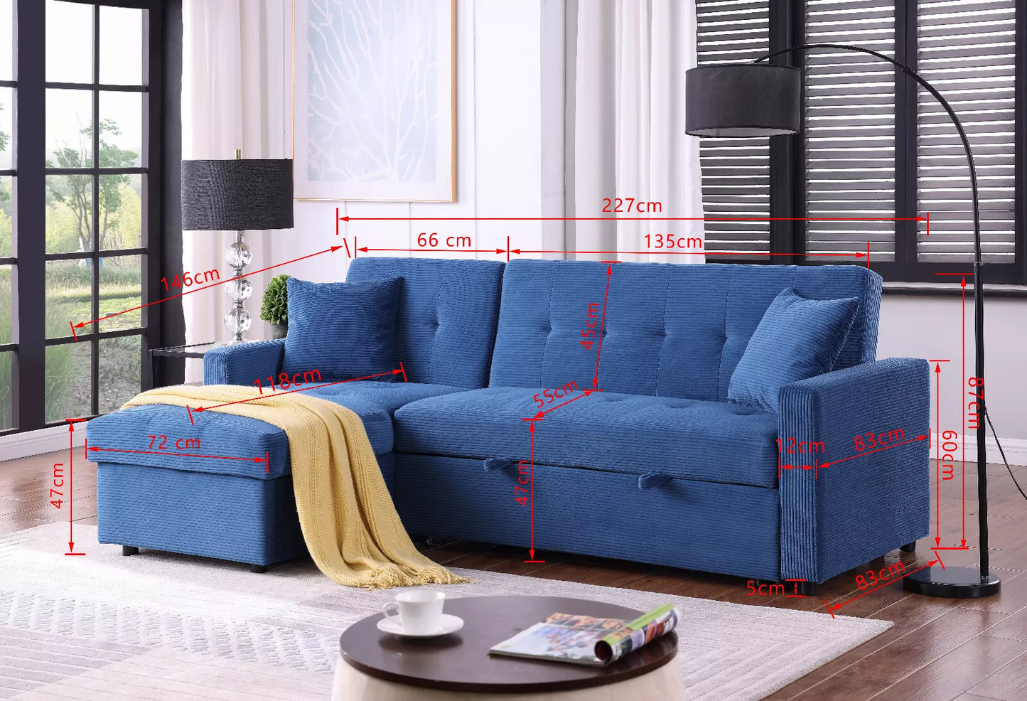 Hinton Sofa Bed: Reversible Chaise, Hidden Storage, 3-Seater Sleeper