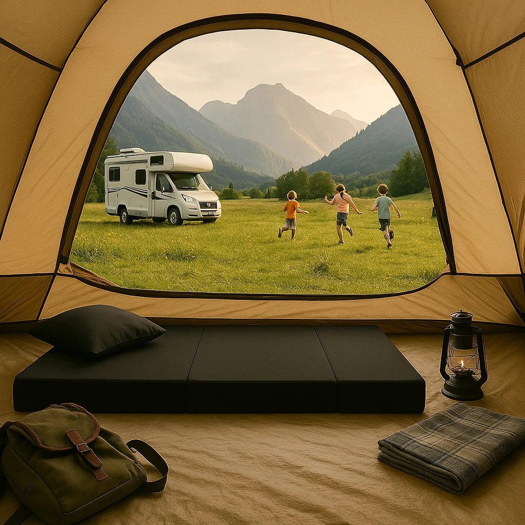 Voyager Mat –8cm TriFold Caravan Mattress in Black | Camping, RV, Narrow