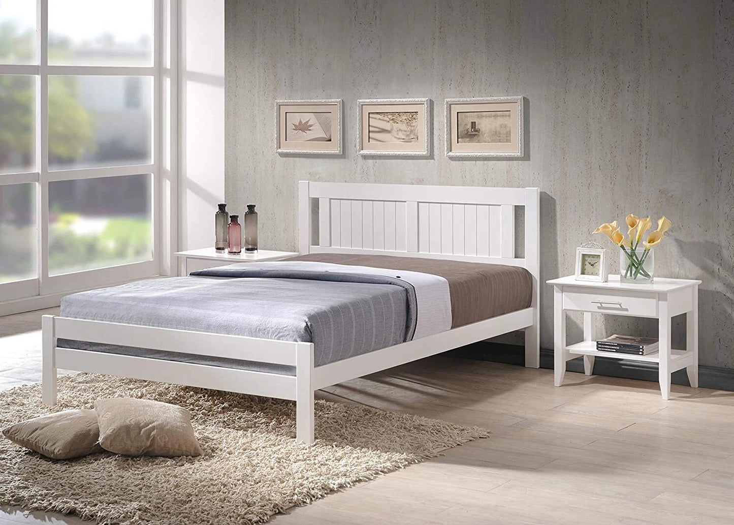 Glory Bed, White Wooden Slatted Frame