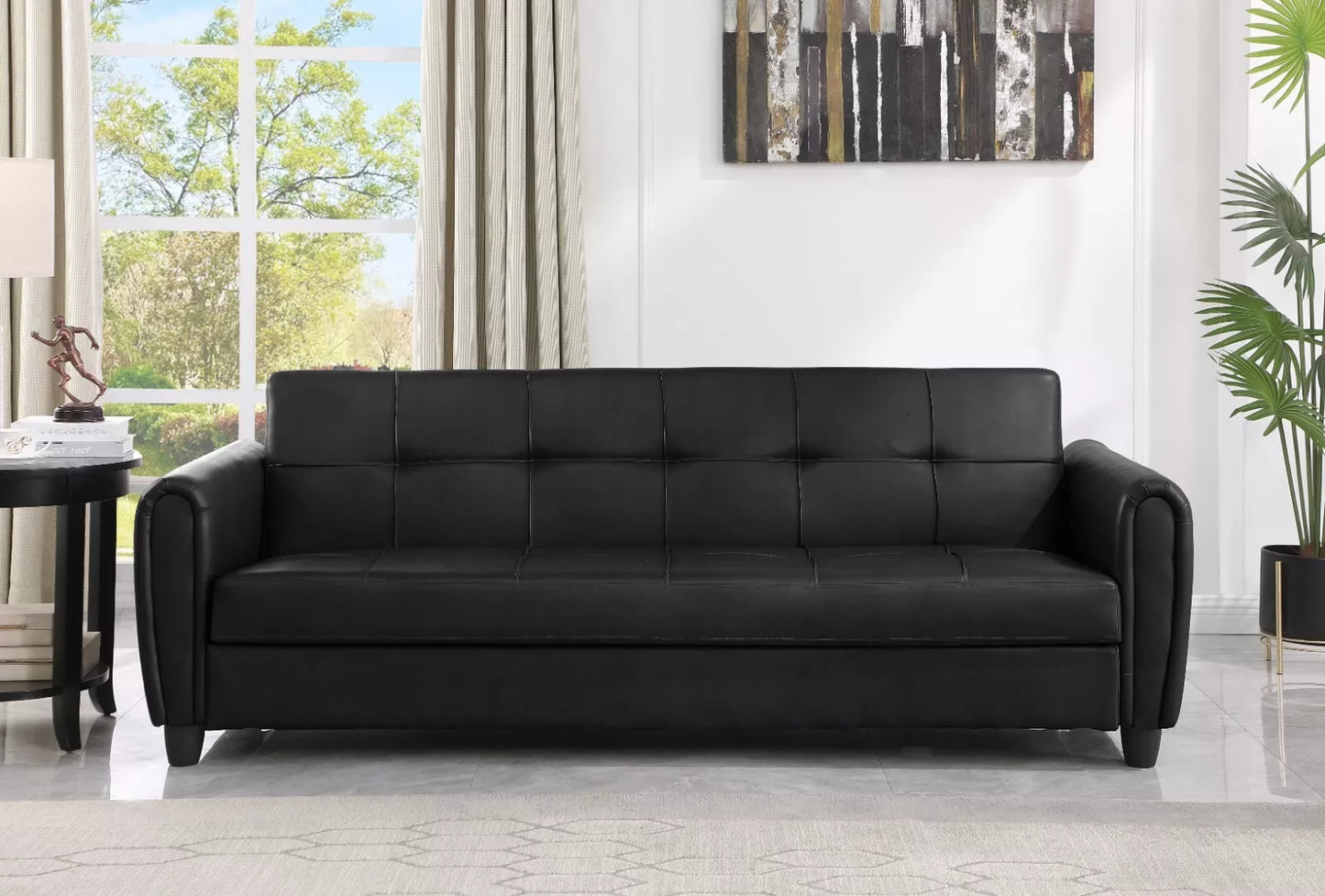 Zinc 3 Seater Faux Leather Sofa Bed with Hidden Storage In PU Leather
