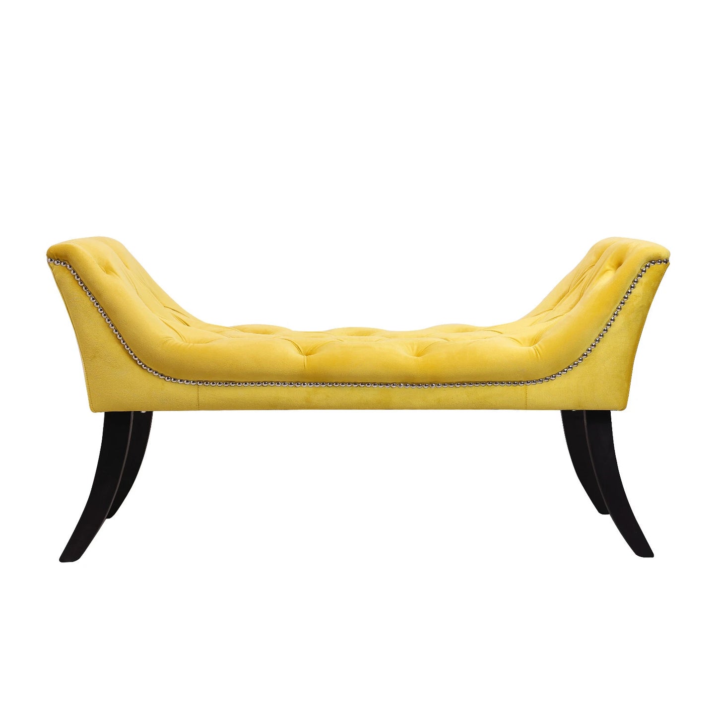 OLGA Upholstered Velvet Bench Seat with Beading –Tufted Bedroom or Hallway Stool