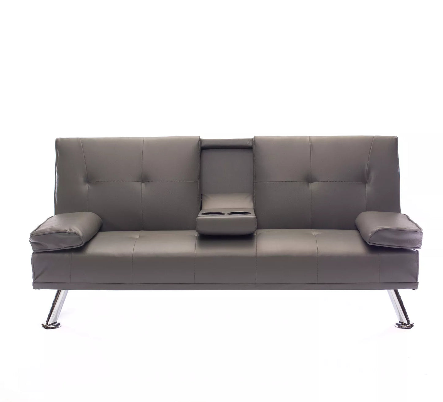 Faux Leather Folding Sofa Bed With Cup Holders Cinema Style