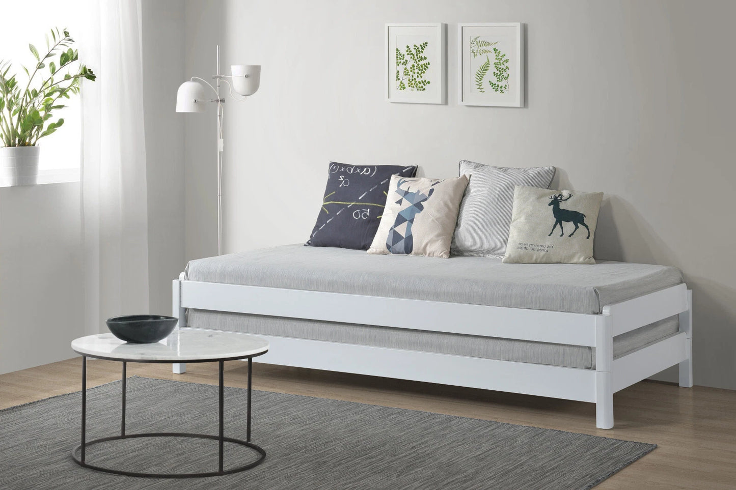 3-in-1 White Stacking Guest Bed -Converts to 2 Single Beds or Seat -Space Saving