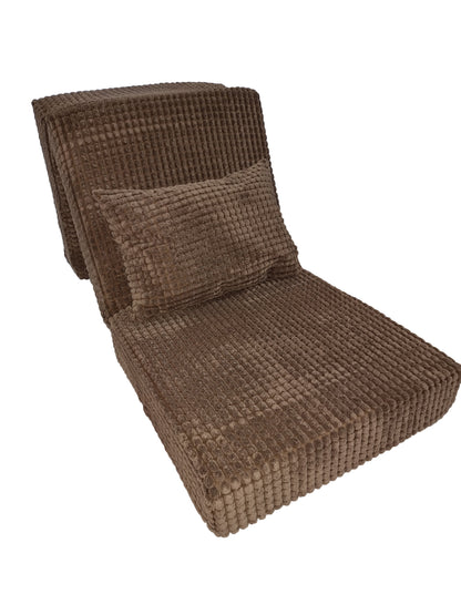 Tri-Folding Futon Mattress with Soft Jumbo Cord Cover and Matching Cushion