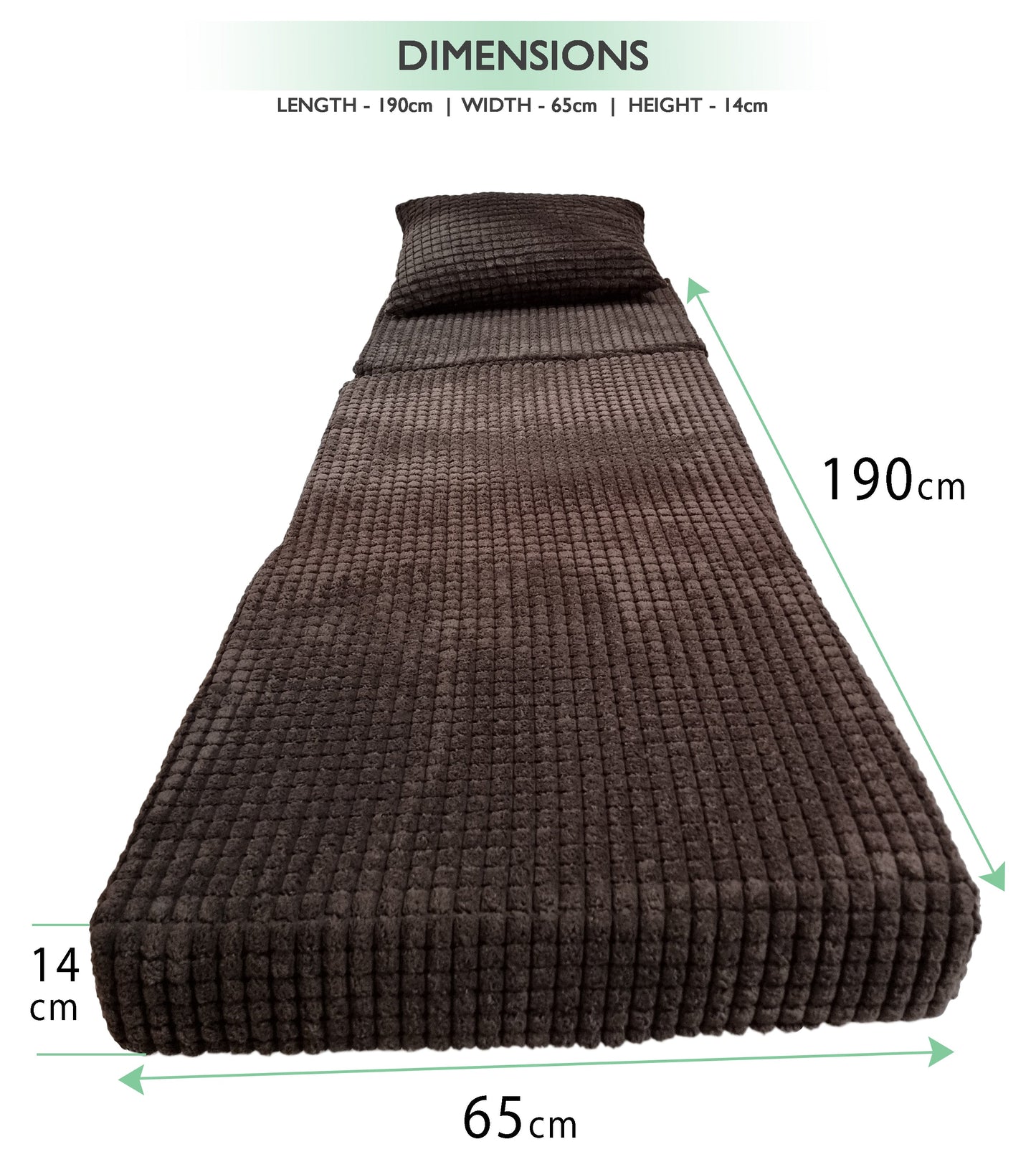 Tri-Folding Futon Mattress with Soft Jumbo Cord Cover and Matching Cushion