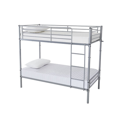 Lynton Silver Metal 3ft Bunk Bed with Mesh Base and Guardrail, Splits into 2 Singles