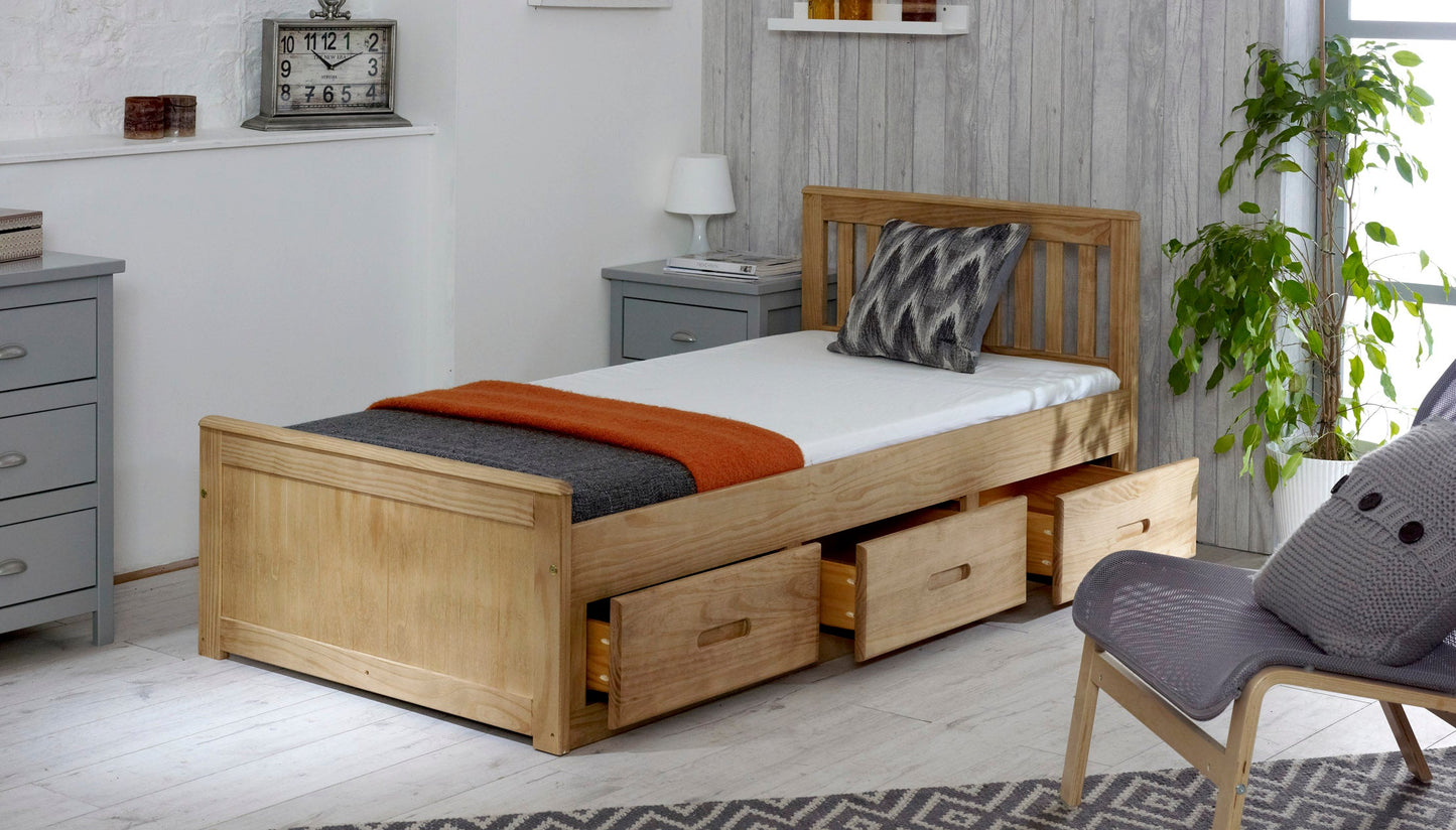 Mission Waxed Pine Wooden Storage Bed Frame - 3ft Single, 4ft Small Double and 4ft6 Double