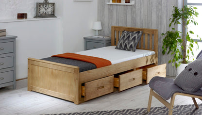 Mission Waxed Pine Wooden Storage Bed Frame - 3ft Single, 4ft Small Double and 4ft6 Double