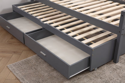 Captain Wooden Bed with Trundle, Storage Drawers and Safety Guard Rail