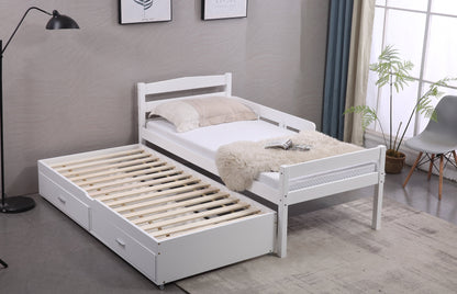 Captain Wooden Bed with Trundle, Storage Drawers and Safety Guard Rail