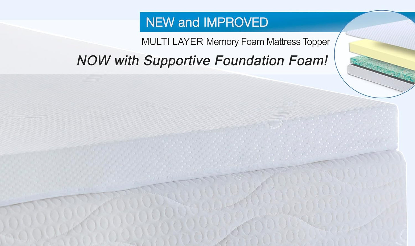 Memory Foam Mattress Topper with Cover, 3 inch