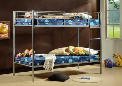 Torquay Metal Bunk Bed Frame - Strong, High Guardrail - Silver (Mattresses Available)