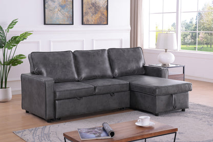 Moxy 3-Seater L-Shaped Sectional Sofa Bed with Pull-Out Sleeper & Reversible Storage Chaise – Premium Faux Leather Corner Couch for Small Spaces (Rich Brown & Charcoal Black)