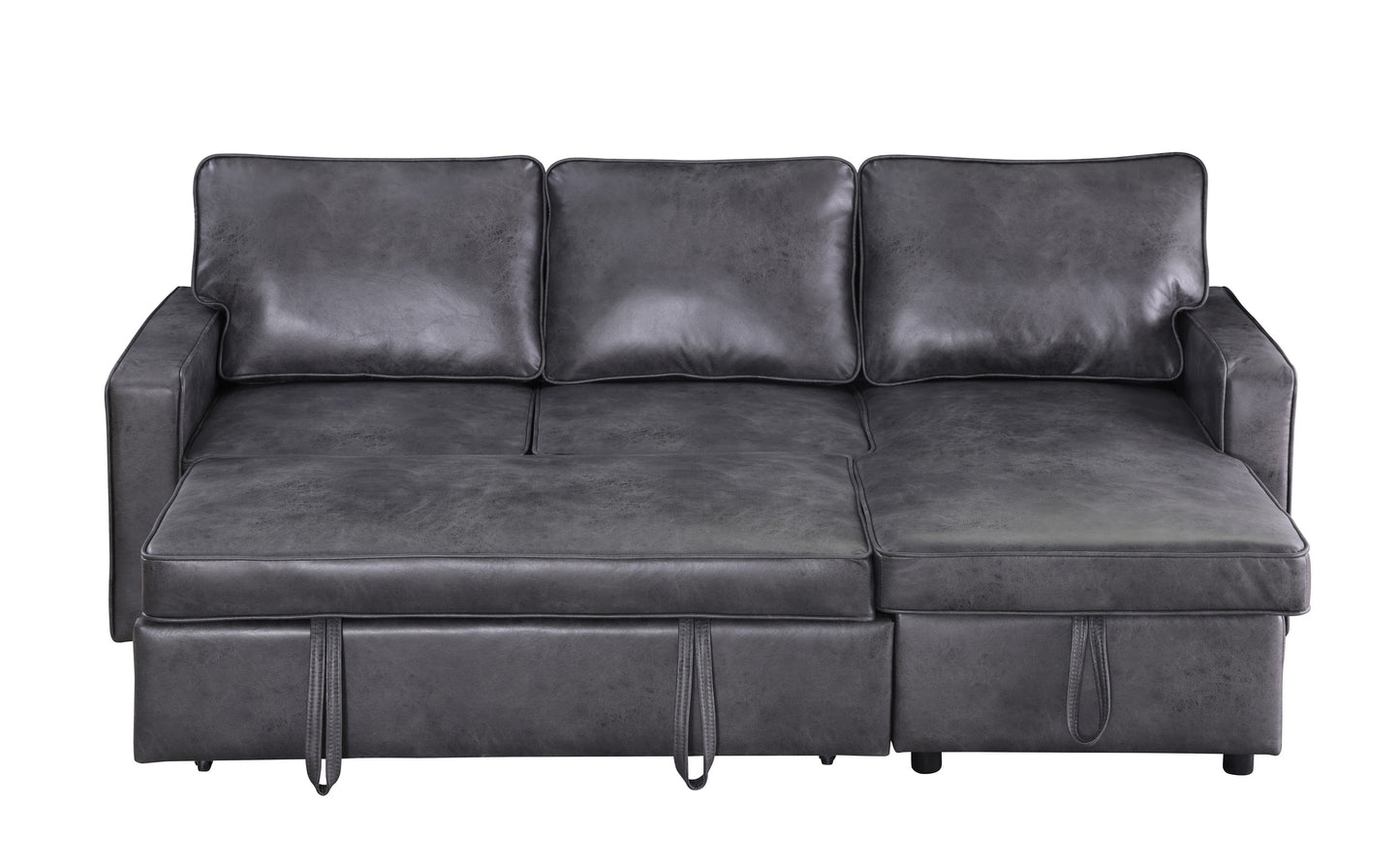 Moxy 3-Seater L-Shaped Sectional Sofa Bed with Pull-Out Sleeper & Reversible Storage Chaise – Premium Faux Leather Corner Couch for Small Spaces (Rich Brown & Charcoal Black)
