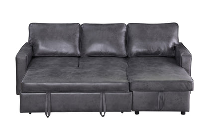 Moxy 3-Seater L-Shaped Sectional Sofa Bed with Pull-Out Sleeper & Reversible Storage Chaise – Premium Faux Leather Corner Couch for Small Spaces (Rich Brown & Charcoal Black)