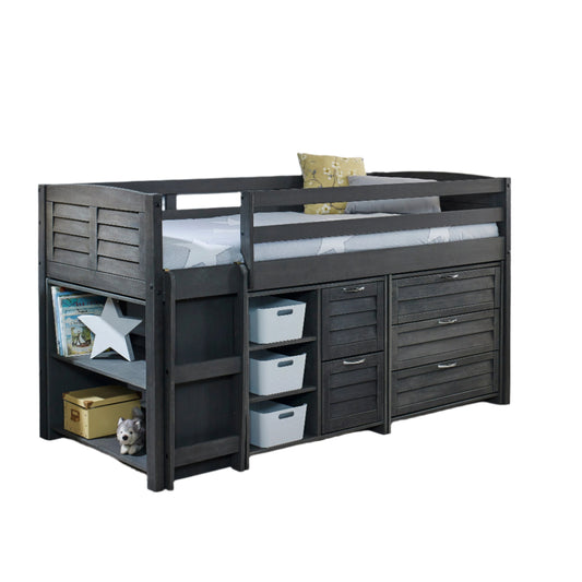 Cozy Grey Space-Saving Modern Mid Sleeper Bed - Single Size with Storage & Reversible Ladder