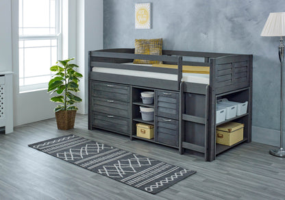 Cozy Grey Space-Saving Modern Mid Sleeper Bed - Single Size with Storage & Reversible Ladder