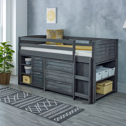 Cozy Grey Space-Saving Modern Mid Sleeper Bed - Single Size with Storage & Reversible Ladder