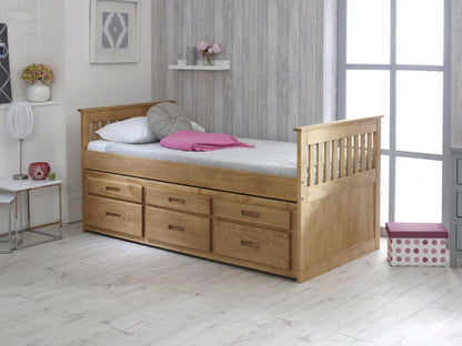 Captains Waxed Pine Wooden Guest Bed Frame - 3ft Single