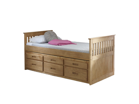 Captains Waxed Pine Wooden Guest Bed Frame - 3ft Single