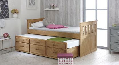 Captains Waxed Pine Wooden Guest Bed Frame - 3ft Single