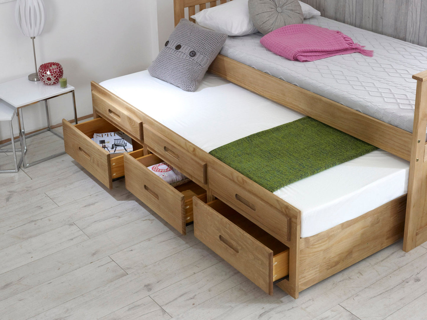 Captains Waxed Pine Wooden Guest Bed Frame - 3ft Single