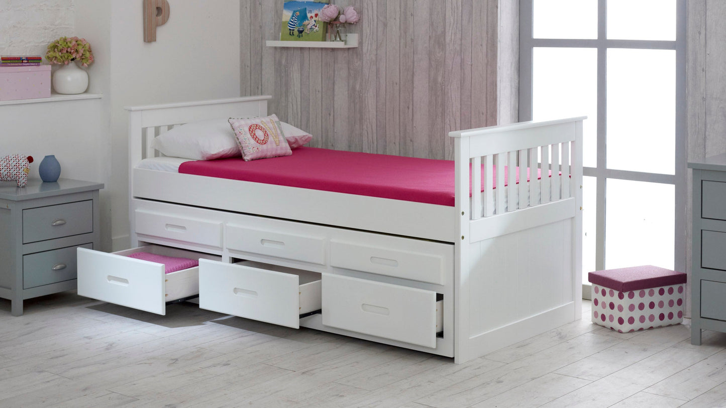 Captains White Wooden Guest Bed Frame - 3ft Single