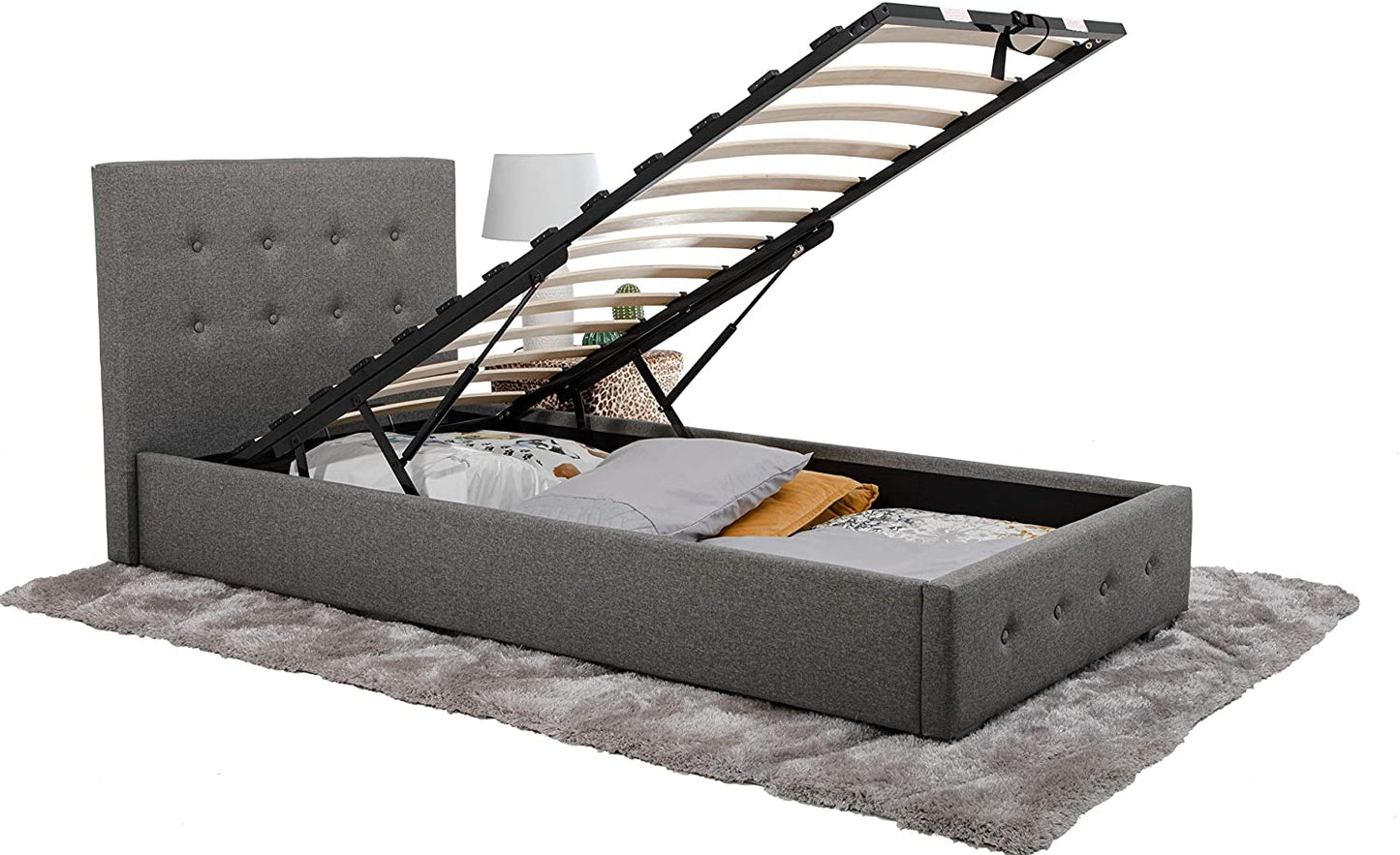 Bath Ottoman Gas Lift Fabric Storage Bed (Various Sizes)