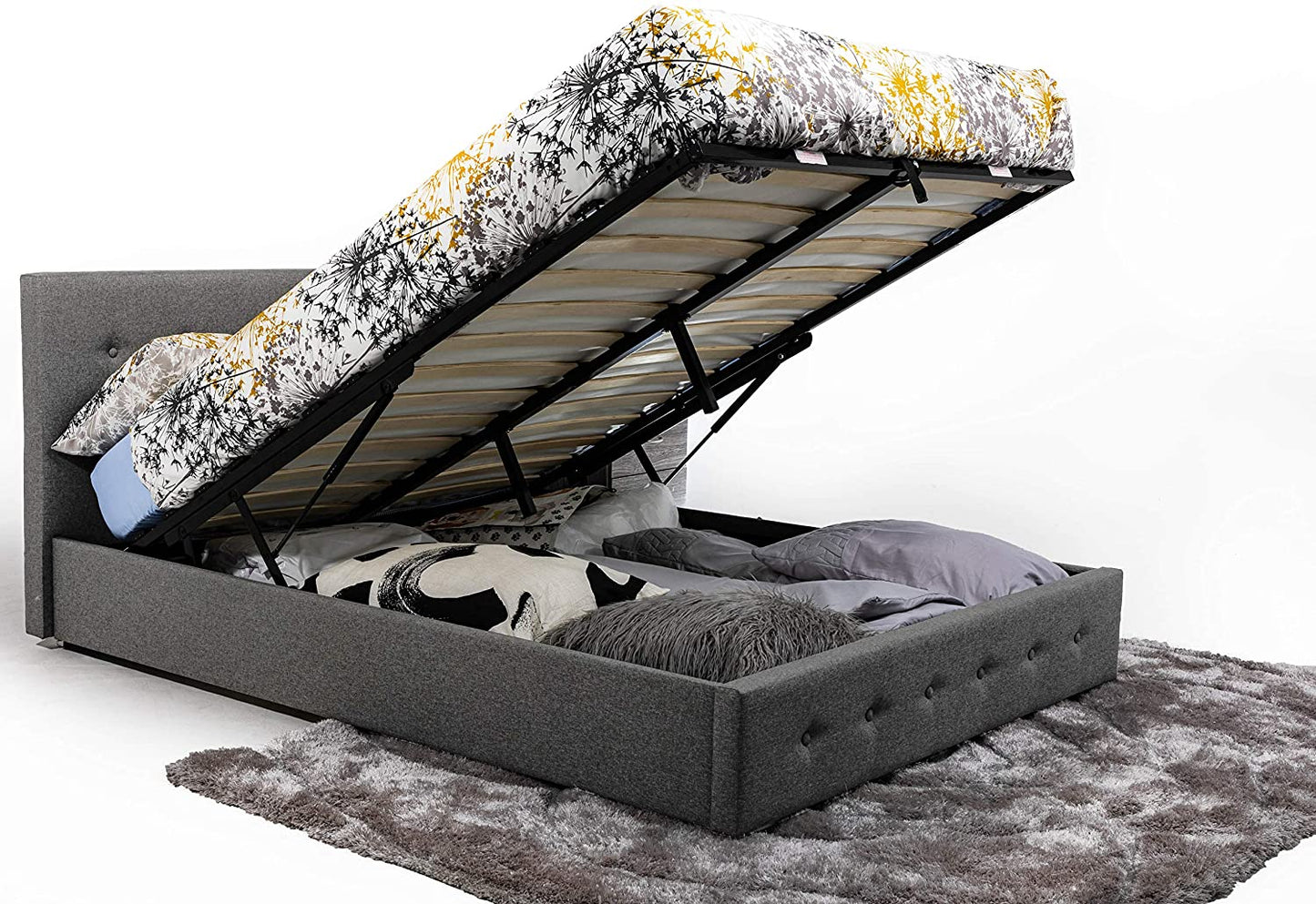 Bath Ottoman Gas Lift Fabric Storage Bed (Various Sizes)