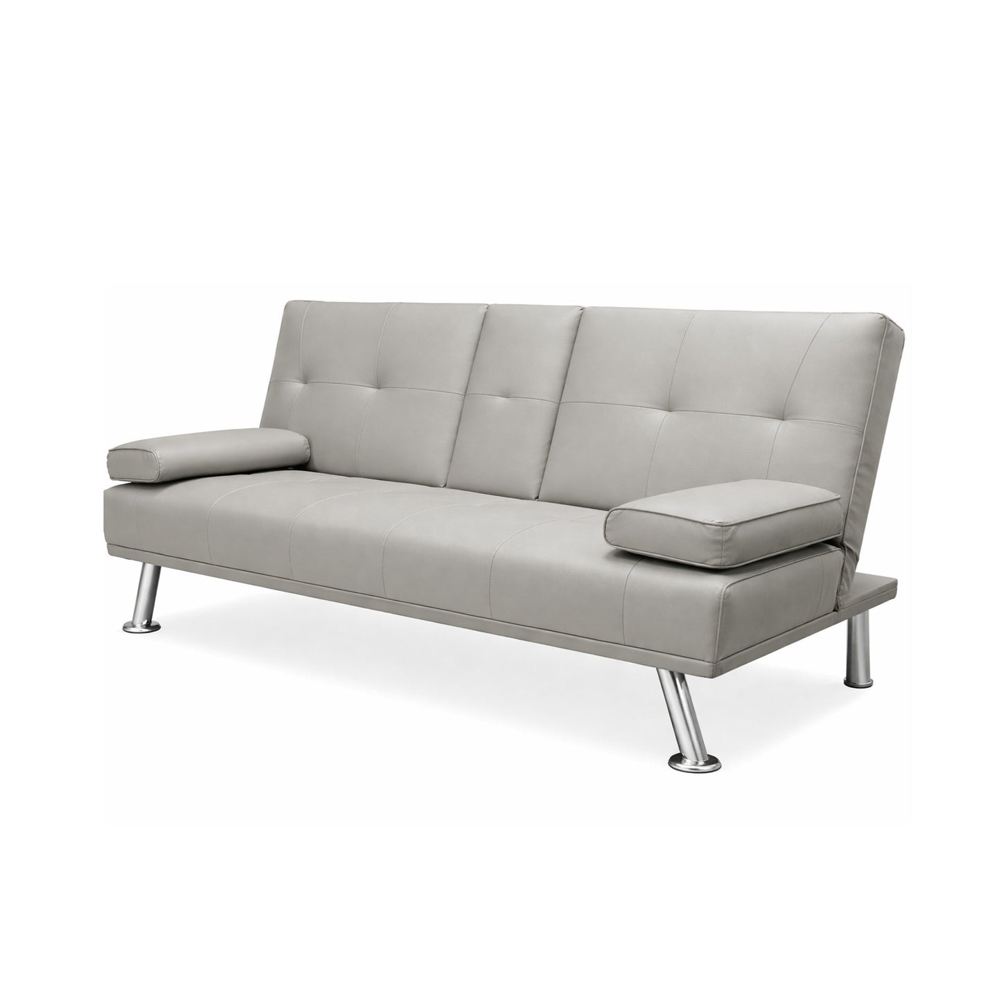 Cinemax Faux Leather Sofa Bed with Cup Holders, Click Clack Folding Settee, Black, Brown or Grey