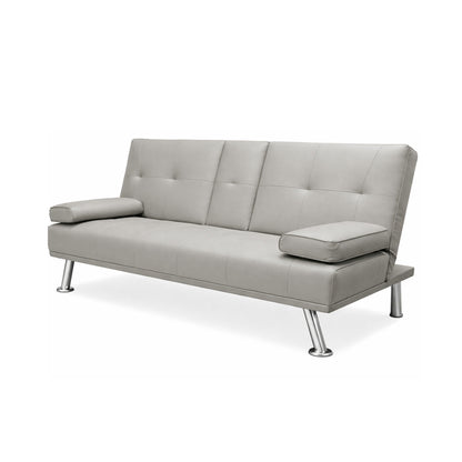 Cinemax Faux Leather Sofa Bed with Cup Holders, Click Clack Folding Settee, Black, Brown or Grey