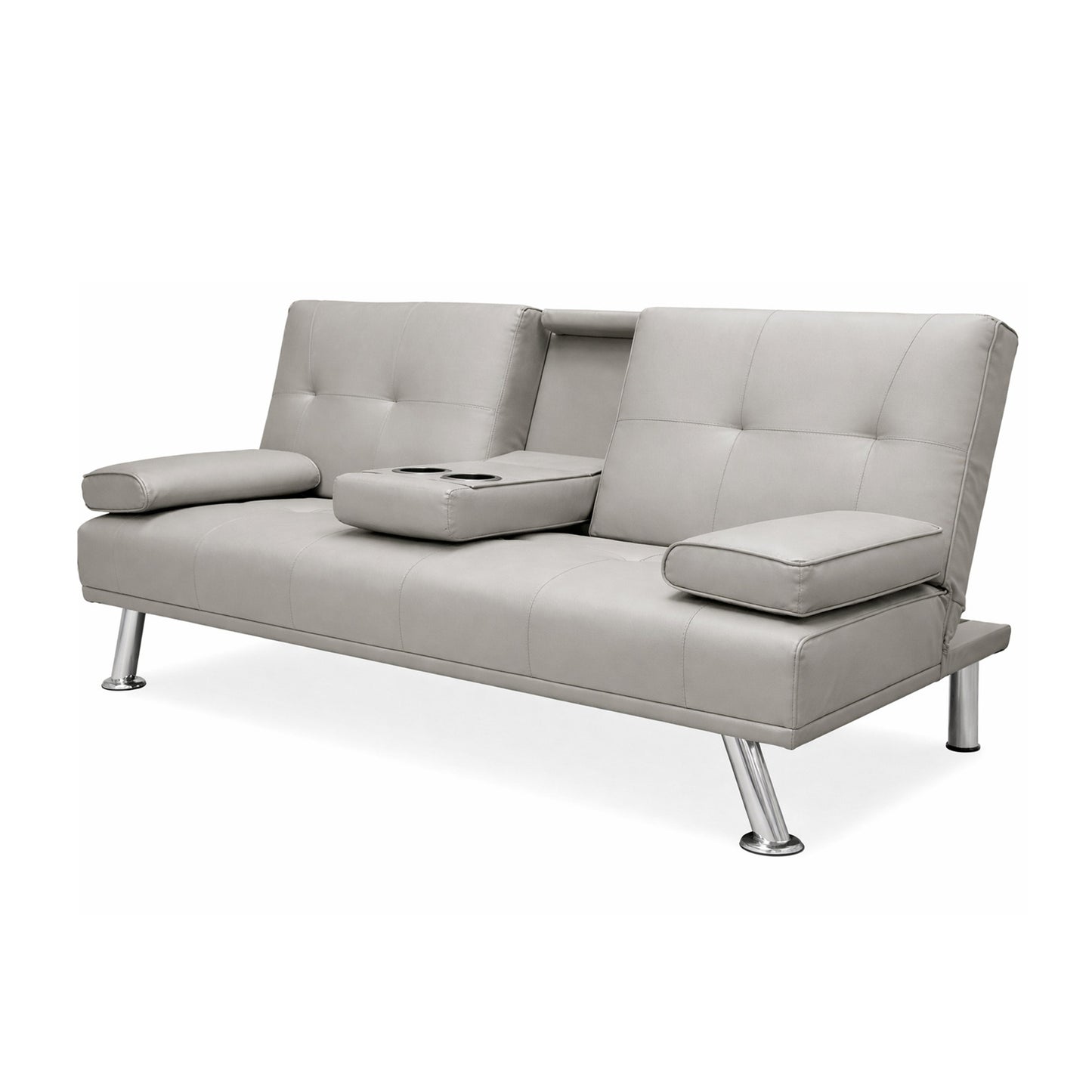 Cinemax Faux Leather Sofa Bed with Cup Holders, Click Clack Folding Settee, Black, Brown or Grey