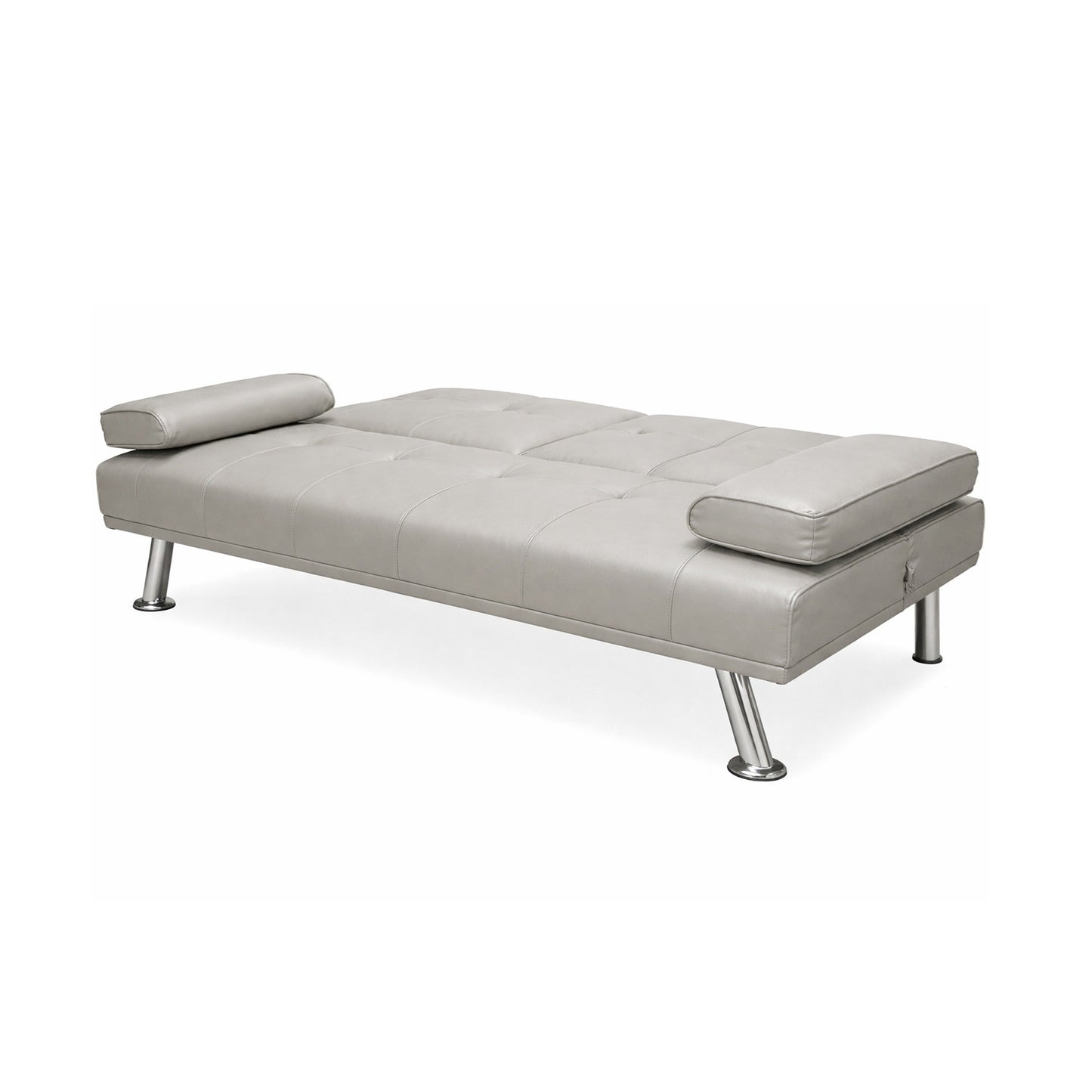 Cinemax Faux Leather Sofa Bed with Cup Holders, Click Clack Folding Settee, Black, Brown or Grey