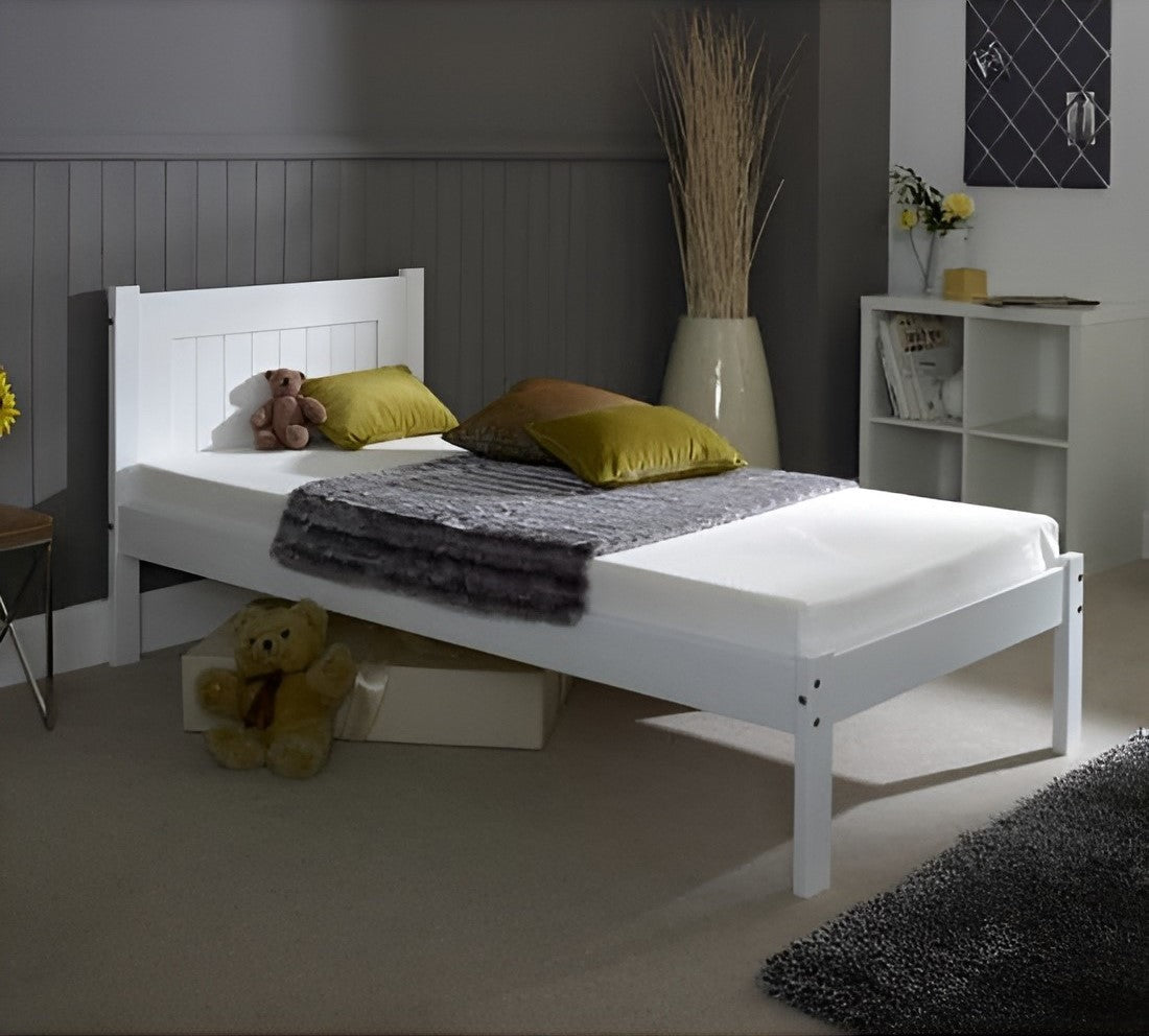 Clifton White Wooden Bed Frame – Classic Slatted Design | Solid Wood Support & Multiple Sizes