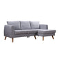 Ewan Grey L-Shaped 3-Seater Sofa with Right-Hand Chaise – Linen Fabric & Wooden Legs
