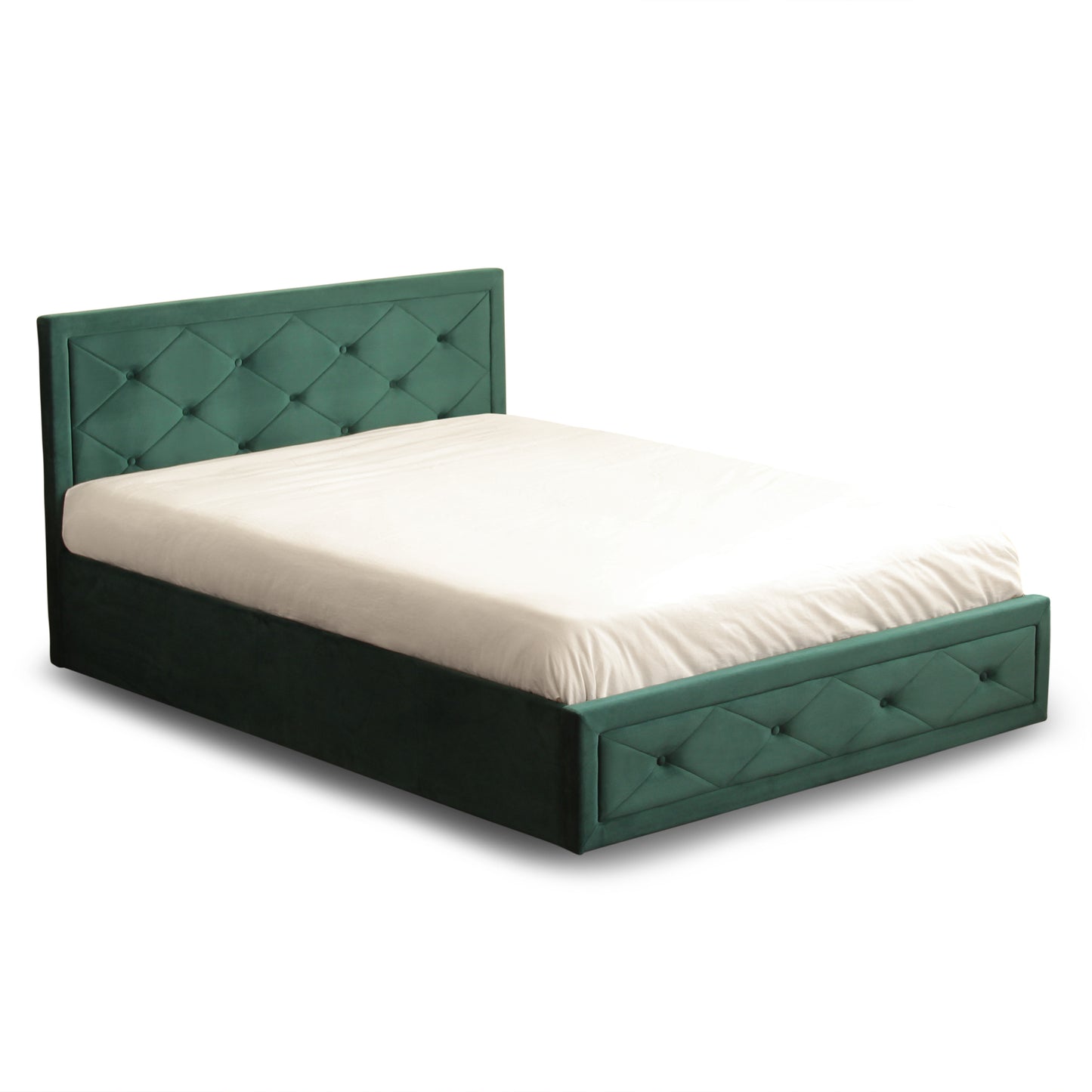 Frome Ottoman Storage Bed, Velvet Upholstered Gas Lift, Grey or Jade, Small Double, Double and King