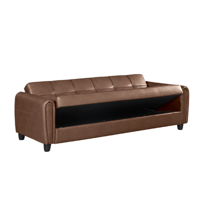 Zinc 3 Seater PU Leather Sofa Bed with Storage – Grey, Black & Brown