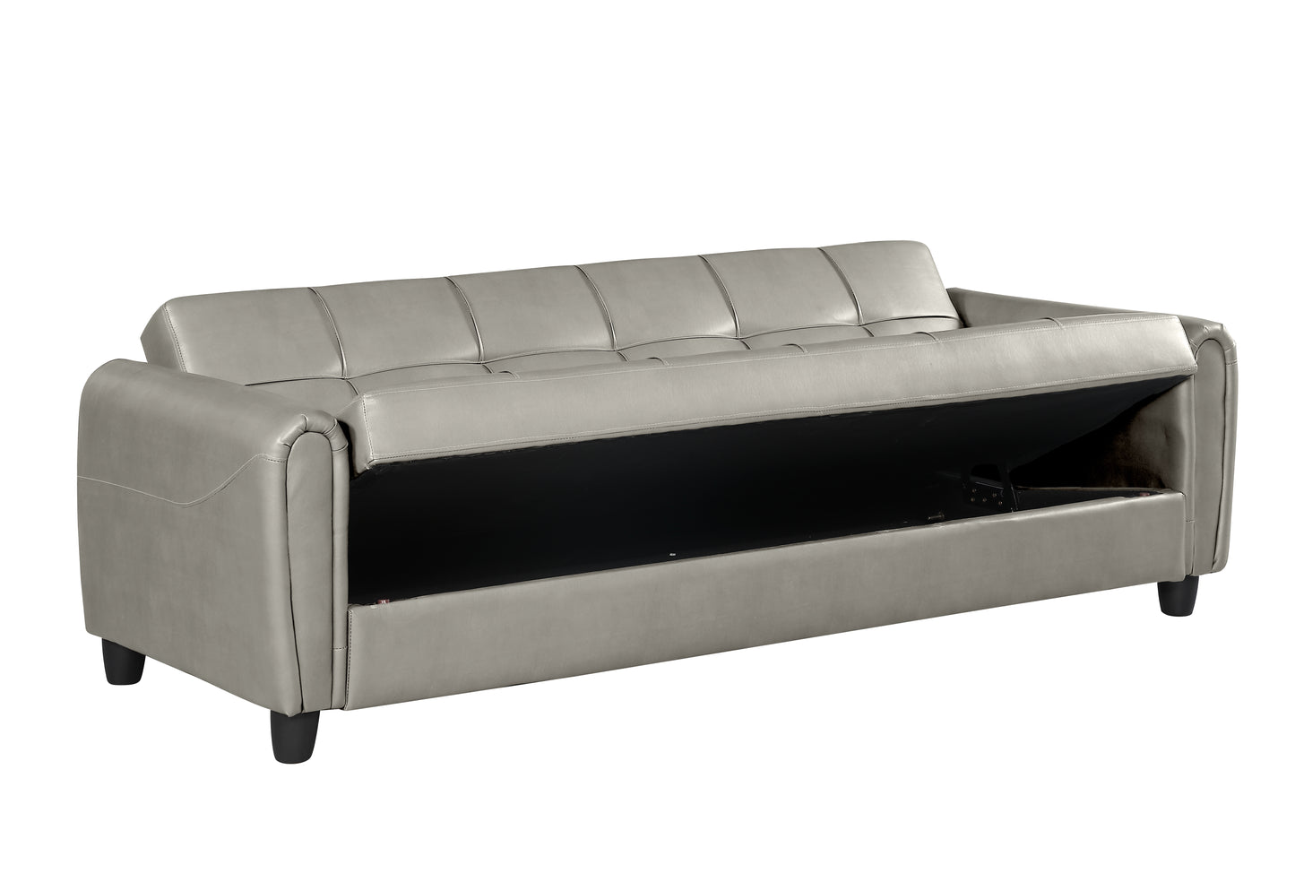 Zinc 3 Seater PU Leather Sofa Bed with Storage – Grey, Black & Brown
