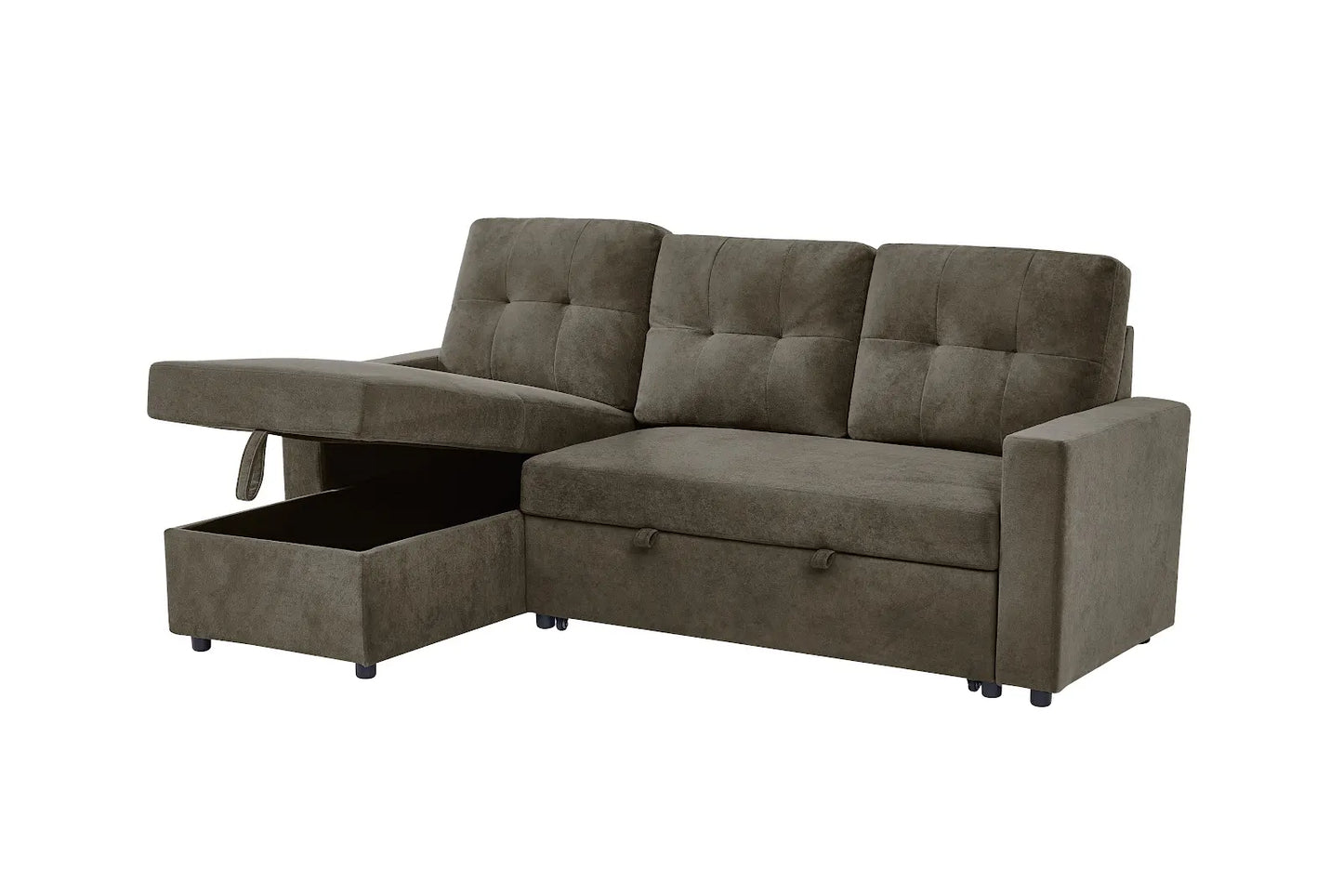Reegan L-Shaped Corner Sofa Bed with Hidden Storage & Reversible Chaise – Grey or Brown