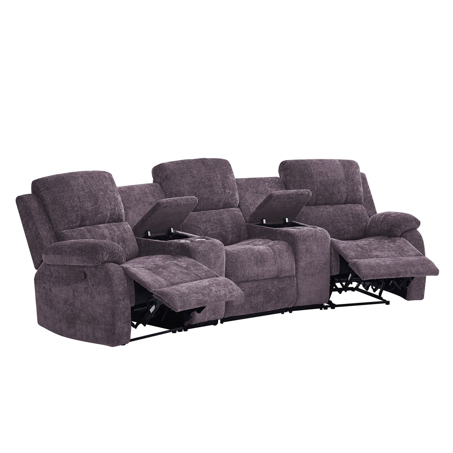 Nova 3-Seater Recliner Sofa – Manual Recliners with USB Ports, Cupholders & Hidden Storage | Chenille Comfort